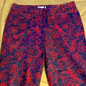 Ann Taylor Marisa Crop Pants Red Navy Floral
